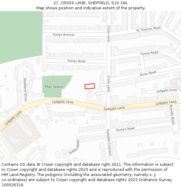 27, CROSS LANE, SHEFFIELD, S10 1WL: Location map and indicative extent of plot