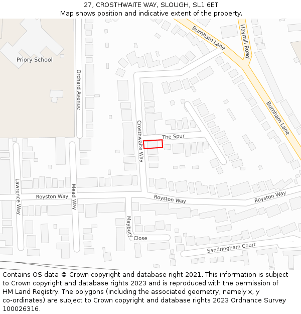 27, CROSTHWAITE WAY, SLOUGH, SL1 6ET: Location map and indicative extent of plot