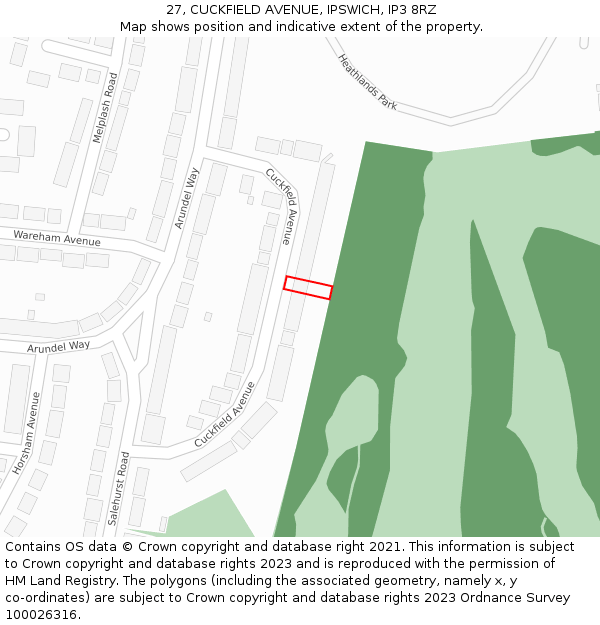 27, CUCKFIELD AVENUE, IPSWICH, IP3 8RZ: Location map and indicative extent of plot