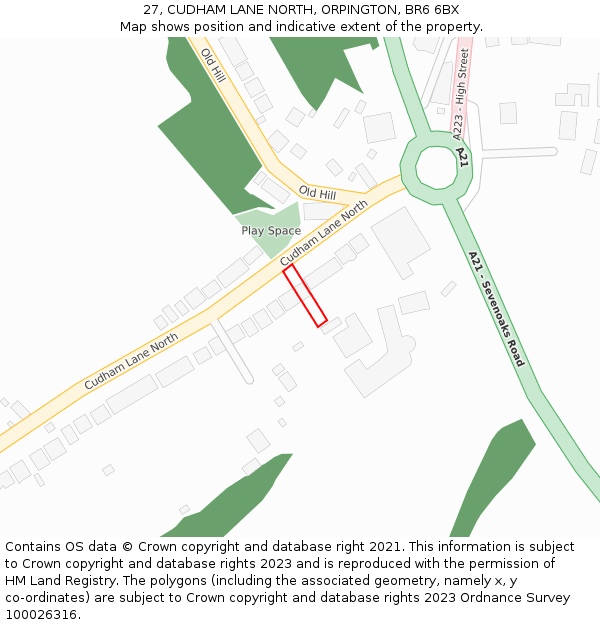 27, CUDHAM LANE NORTH, ORPINGTON, BR6 6BX: Location map and indicative extent of plot