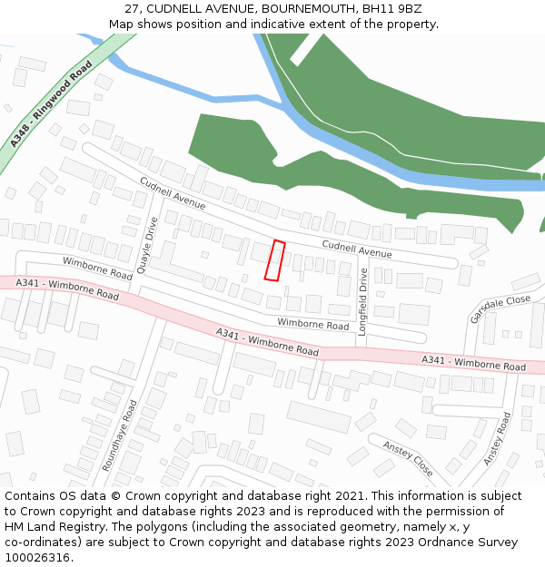 27, CUDNELL AVENUE, BOURNEMOUTH, BH11 9BZ: Location map and indicative extent of plot