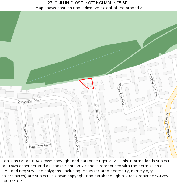 27, CUILLIN CLOSE, NOTTINGHAM, NG5 5EH: Location map and indicative extent of plot