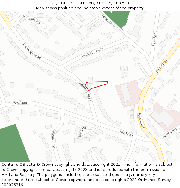 27, CULLESDEN ROAD, KENLEY, CR8 5LR: Location map and indicative extent of plot