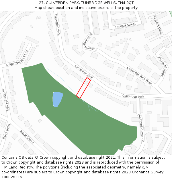 27, CULVERDEN PARK, TUNBRIDGE WELLS, TN4 9QT: Location map and indicative extent of plot