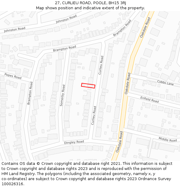 27, CURLIEU ROAD, POOLE, BH15 3RJ: Location map and indicative extent of plot