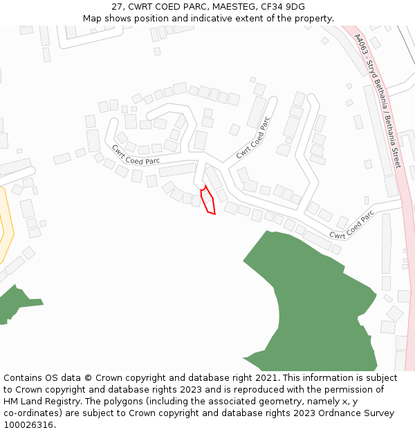 27, CWRT COED PARC, MAESTEG, CF34 9DG: Location map and indicative extent of plot