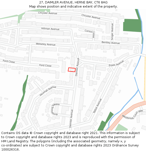 27, DAIMLER AVENUE, HERNE BAY, CT6 8AG: Location map and indicative extent of plot