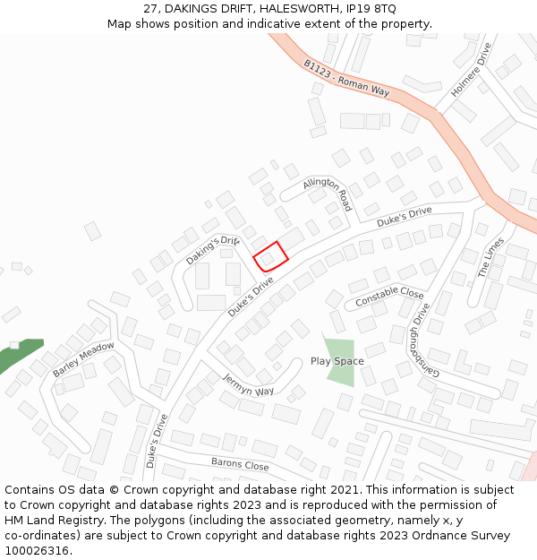 27, DAKINGS DRIFT, HALESWORTH, IP19 8TQ: Location map and indicative extent of plot