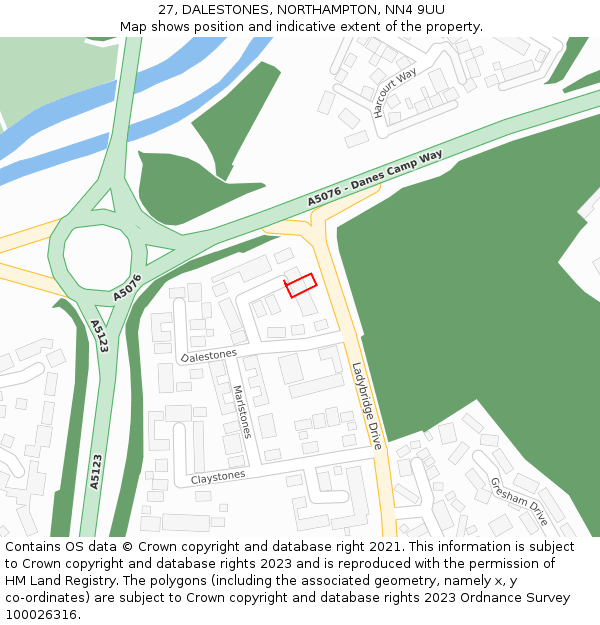 27, DALESTONES, NORTHAMPTON, NN4 9UU: Location map and indicative extent of plot