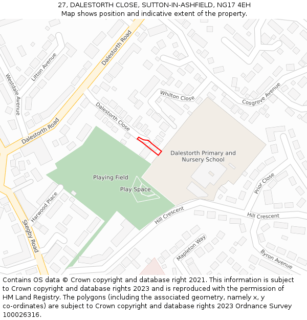 27, DALESTORTH CLOSE, SUTTON-IN-ASHFIELD, NG17 4EH: Location map and indicative extent of plot