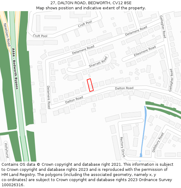 27, DALTON ROAD, BEDWORTH, CV12 8SE: Location map and indicative extent of plot