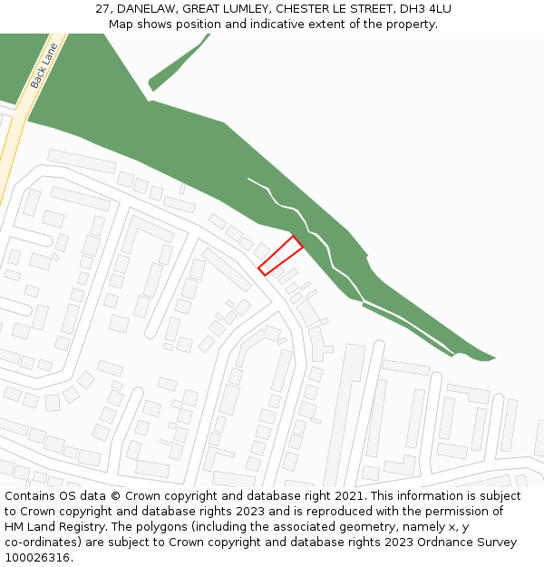 27, DANELAW, GREAT LUMLEY, CHESTER LE STREET, DH3 4LU: Location map and indicative extent of plot