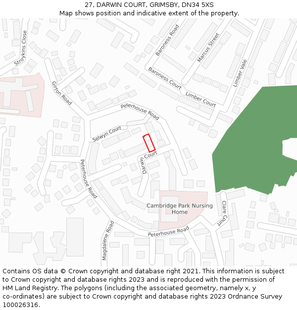 27, DARWIN COURT, GRIMSBY, DN34 5XS: Location map and indicative extent of plot