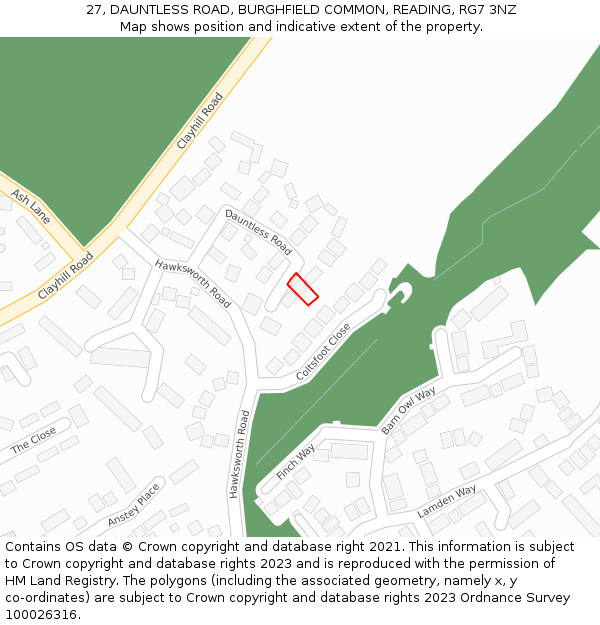 27, DAUNTLESS ROAD, BURGHFIELD COMMON, READING, RG7 3NZ: Location map and indicative extent of plot