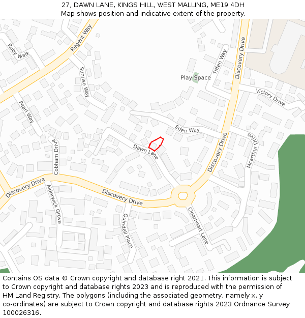 27, DAWN LANE, KINGS HILL, WEST MALLING, ME19 4DH: Location map and indicative extent of plot