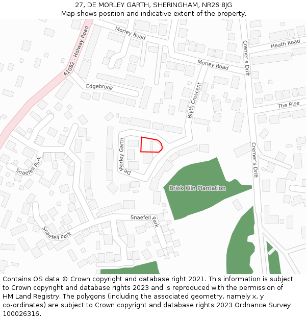 27, DE MORLEY GARTH, SHERINGHAM, NR26 8JG: Location map and indicative extent of plot