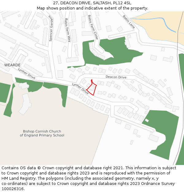 27, DEACON DRIVE, SALTASH, PL12 4SL: Location map and indicative extent of plot