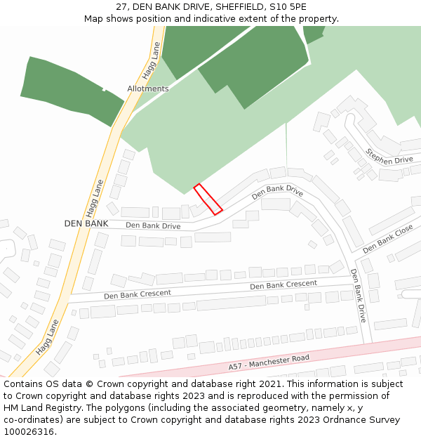 27, DEN BANK DRIVE, SHEFFIELD, S10 5PE: Location map and indicative extent of plot