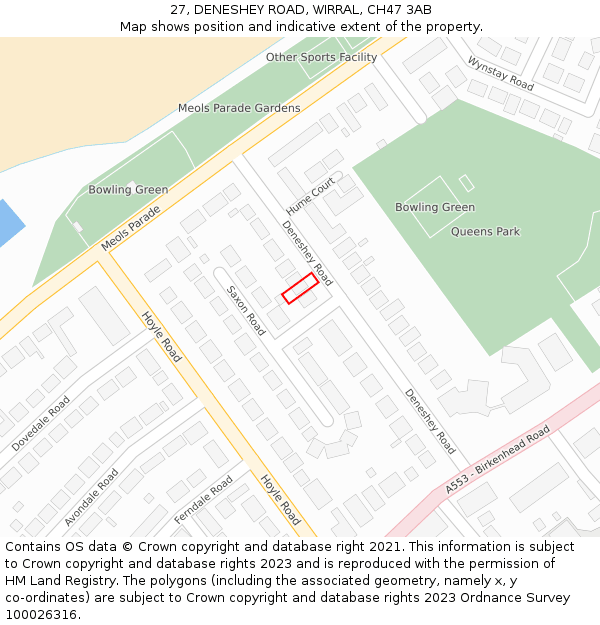 27, DENESHEY ROAD, WIRRAL, CH47 3AB: Location map and indicative extent of plot