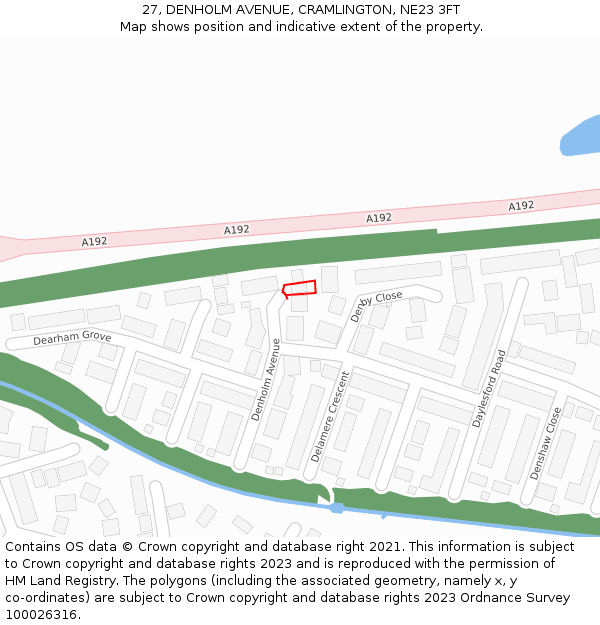 27, DENHOLM AVENUE, CRAMLINGTON, NE23 3FT: Location map and indicative extent of plot