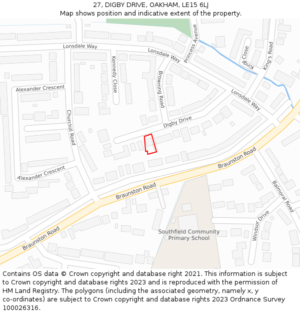 27, DIGBY DRIVE, OAKHAM, LE15 6LJ: Location map and indicative extent of plot