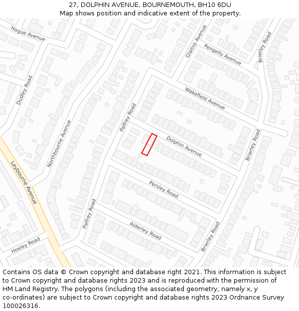 27, DOLPHIN AVENUE, BOURNEMOUTH, BH10 6DU: Location map and indicative extent of plot