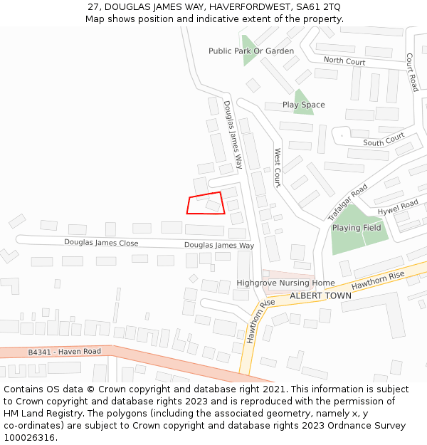 27, DOUGLAS JAMES WAY, HAVERFORDWEST, SA61 2TQ: Location map and indicative extent of plot