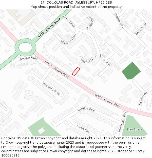 27, DOUGLAS ROAD, AYLESBURY, HP20 1ES: Location map and indicative extent of plot