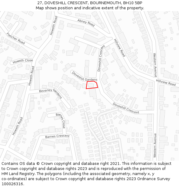 27, DOVESHILL CRESCENT, BOURNEMOUTH, BH10 5BP: Location map and indicative extent of plot