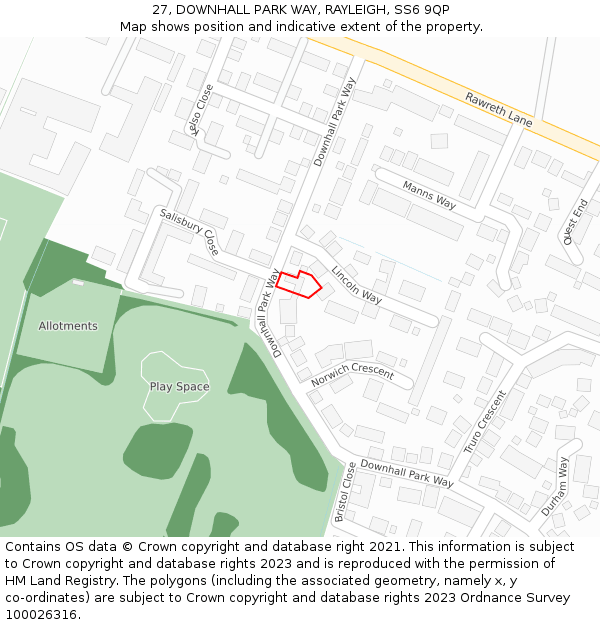 27, DOWNHALL PARK WAY, RAYLEIGH, SS6 9QP: Location map and indicative extent of plot