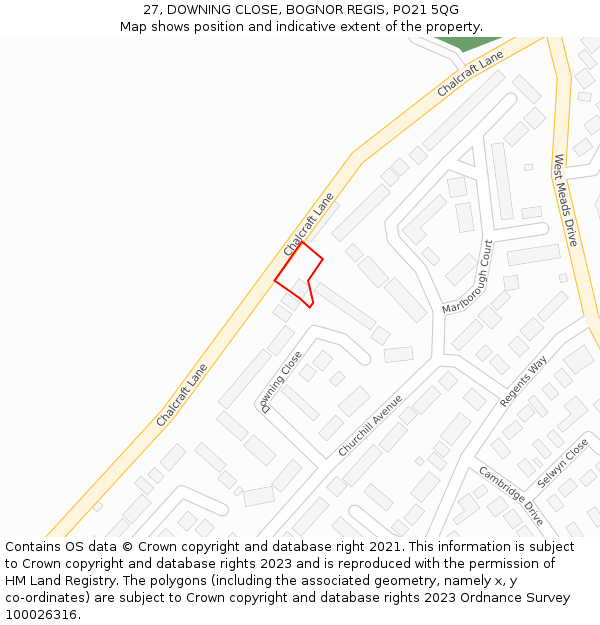 27, DOWNING CLOSE, BOGNOR REGIS, PO21 5QG: Location map and indicative extent of plot