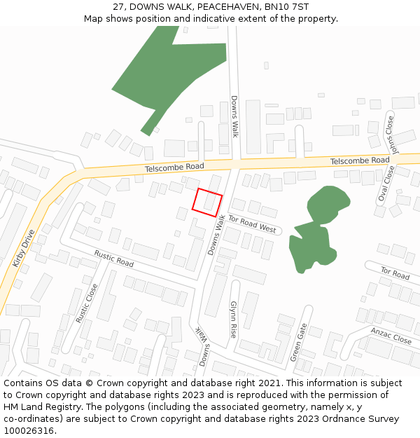 27, DOWNS WALK, PEACEHAVEN, BN10 7ST: Location map and indicative extent of plot