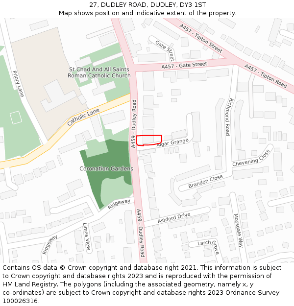 27, DUDLEY ROAD, DUDLEY, DY3 1ST: Location map and indicative extent of plot