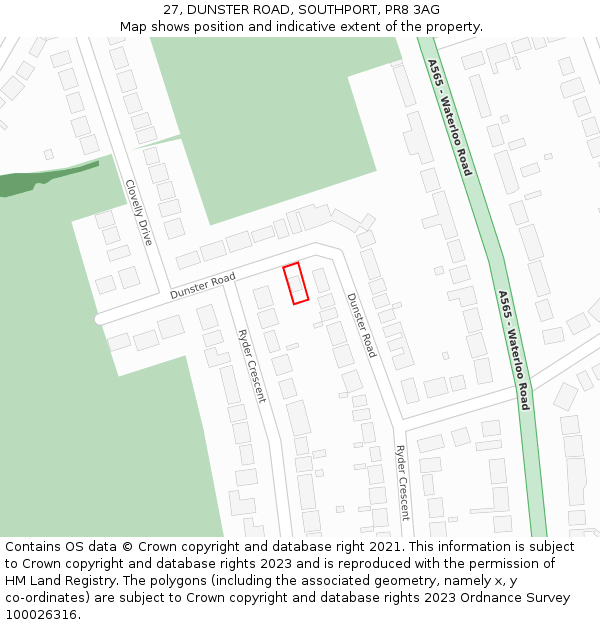 27, DUNSTER ROAD, SOUTHPORT, PR8 3AG: Location map and indicative extent of plot