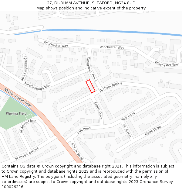 27, DURHAM AVENUE, SLEAFORD, NG34 8UD: Location map and indicative extent of plot