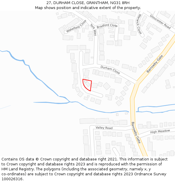 27, DURHAM CLOSE, GRANTHAM, NG31 8RH: Location map and indicative extent of plot