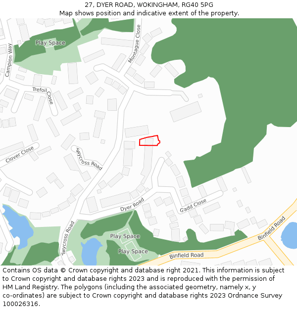 27, DYER ROAD, WOKINGHAM, RG40 5PG: Location map and indicative extent of plot