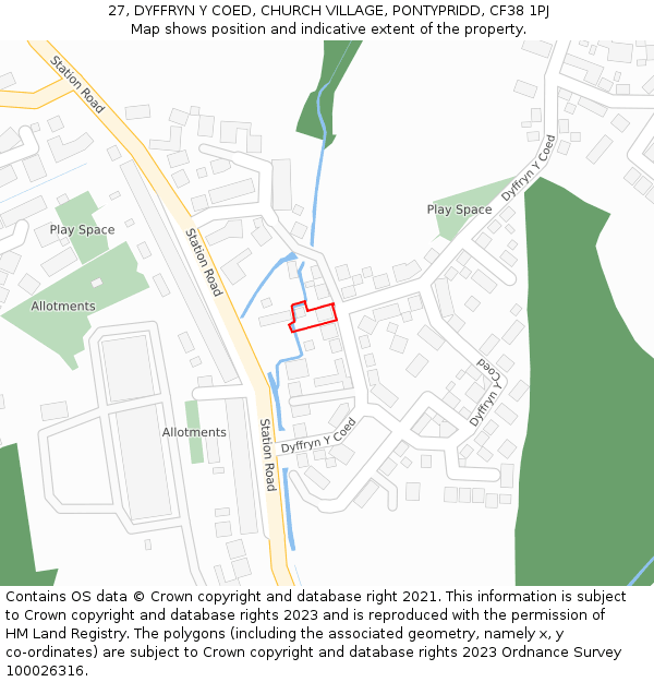 27, DYFFRYN Y COED, CHURCH VILLAGE, PONTYPRIDD, CF38 1PJ: Location map and indicative extent of plot