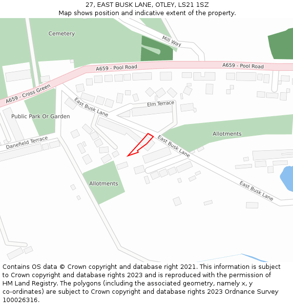 27, EAST BUSK LANE, OTLEY, LS21 1SZ: Location map and indicative extent of plot