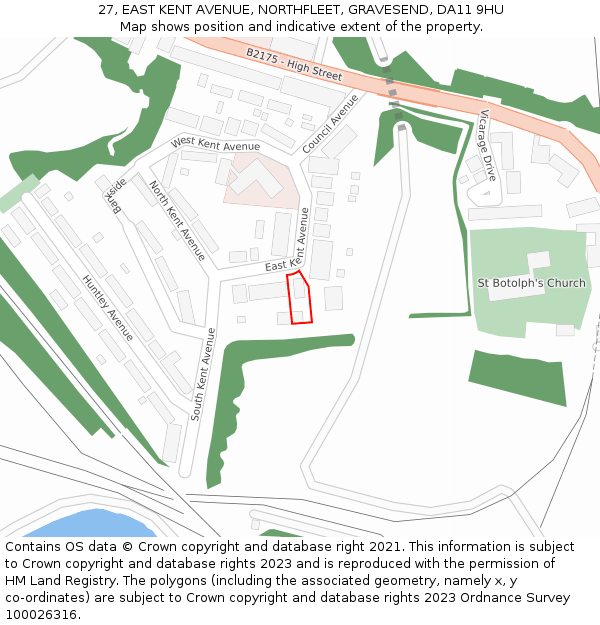 27, EAST KENT AVENUE, NORTHFLEET, GRAVESEND, DA11 9HU: Location map and indicative extent of plot
