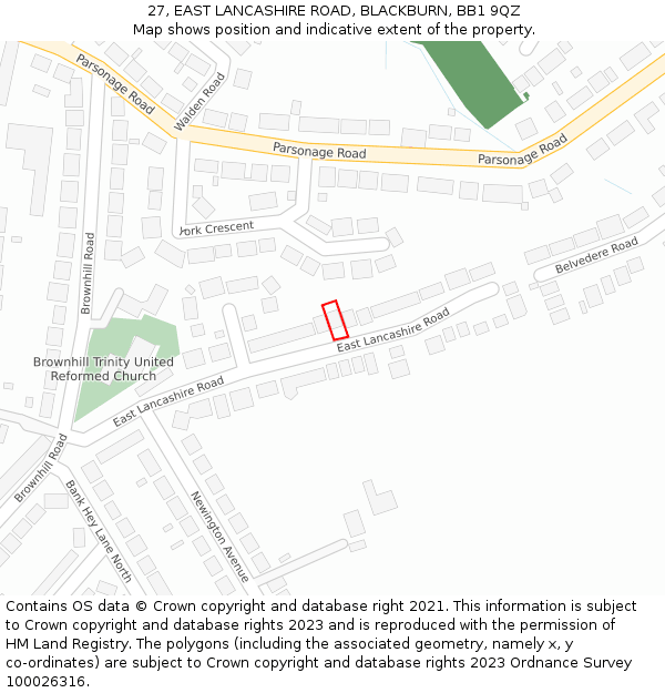 27, EAST LANCASHIRE ROAD, BLACKBURN, BB1 9QZ: Location map and indicative extent of plot