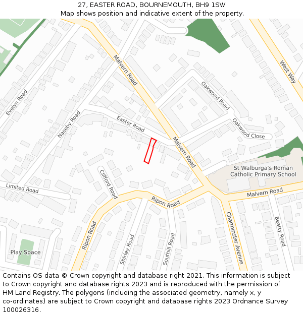 27, EASTER ROAD, BOURNEMOUTH, BH9 1SW: Location map and indicative extent of plot