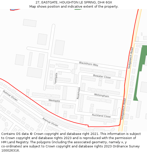 27, EASTGATE, HOUGHTON LE SPRING, DH4 6GX: Location map and indicative extent of plot