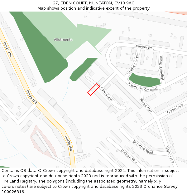 27, EDEN COURT, NUNEATON, CV10 9AG: Location map and indicative extent of plot