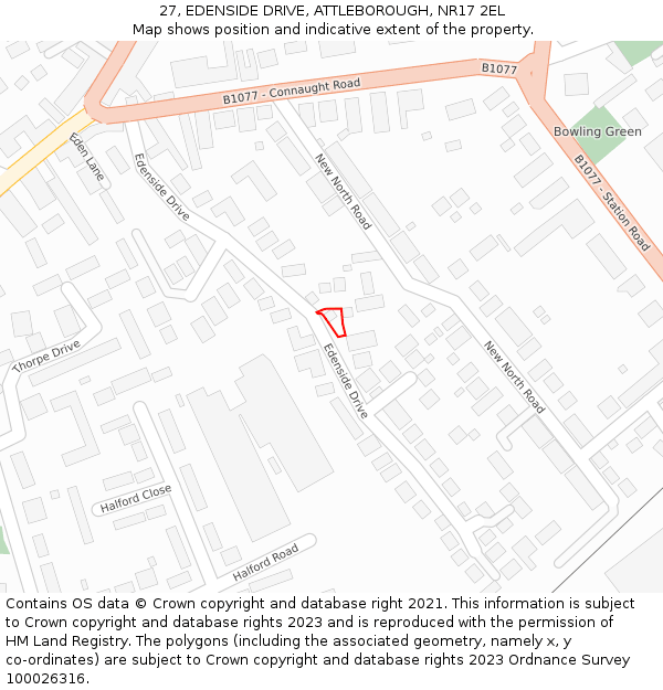 27, EDENSIDE DRIVE, ATTLEBOROUGH, NR17 2EL: Location map and indicative extent of plot