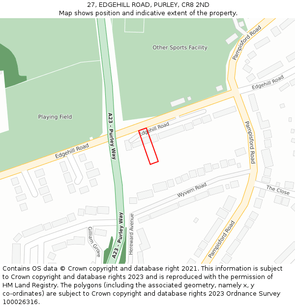 27, EDGEHILL ROAD, PURLEY, CR8 2ND: Location map and indicative extent of plot