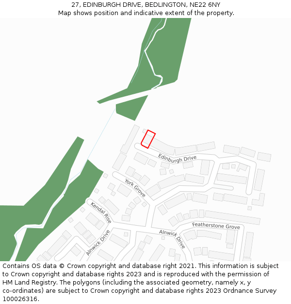 27, EDINBURGH DRIVE, BEDLINGTON, NE22 6NY: Location map and indicative extent of plot
