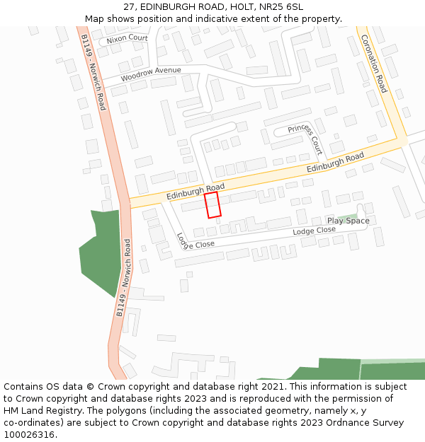 27, EDINBURGH ROAD, HOLT, NR25 6SL: Location map and indicative extent of plot