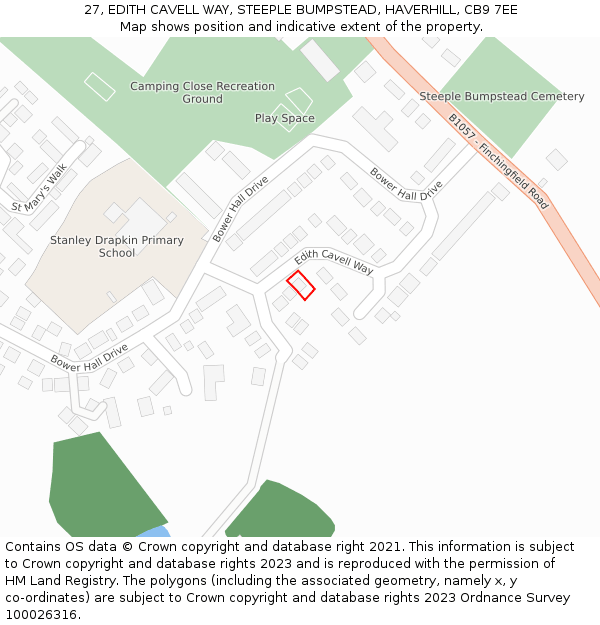 27, EDITH CAVELL WAY, STEEPLE BUMPSTEAD, HAVERHILL, CB9 7EE: Location map and indicative extent of plot