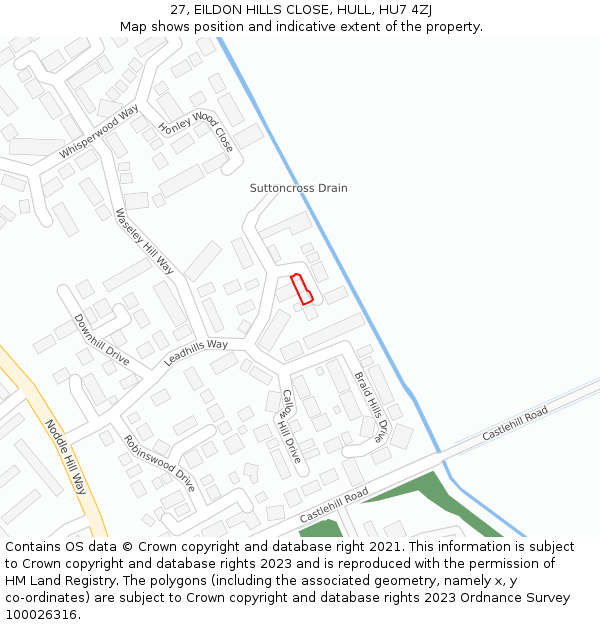 27, EILDON HILLS CLOSE, HULL, HU7 4ZJ: Location map and indicative extent of plot